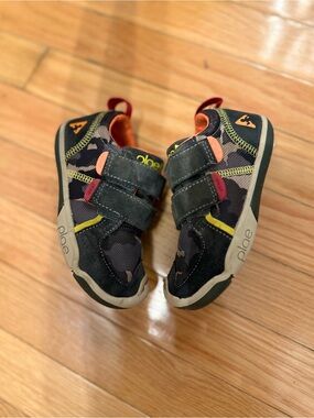 PLAE Kids Camouflage Sneakers in Black, Olive & Orange Accents